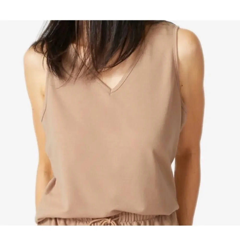 NYDJ French Terry Lounge Tank Womens Small/Medium Tan V-Neck Neutral Shell